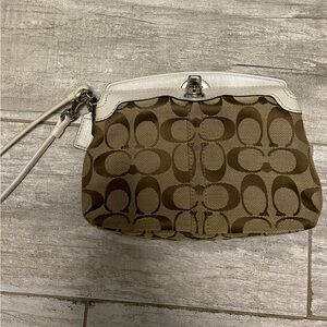 Coach Brown and Cream Signature Wristlet